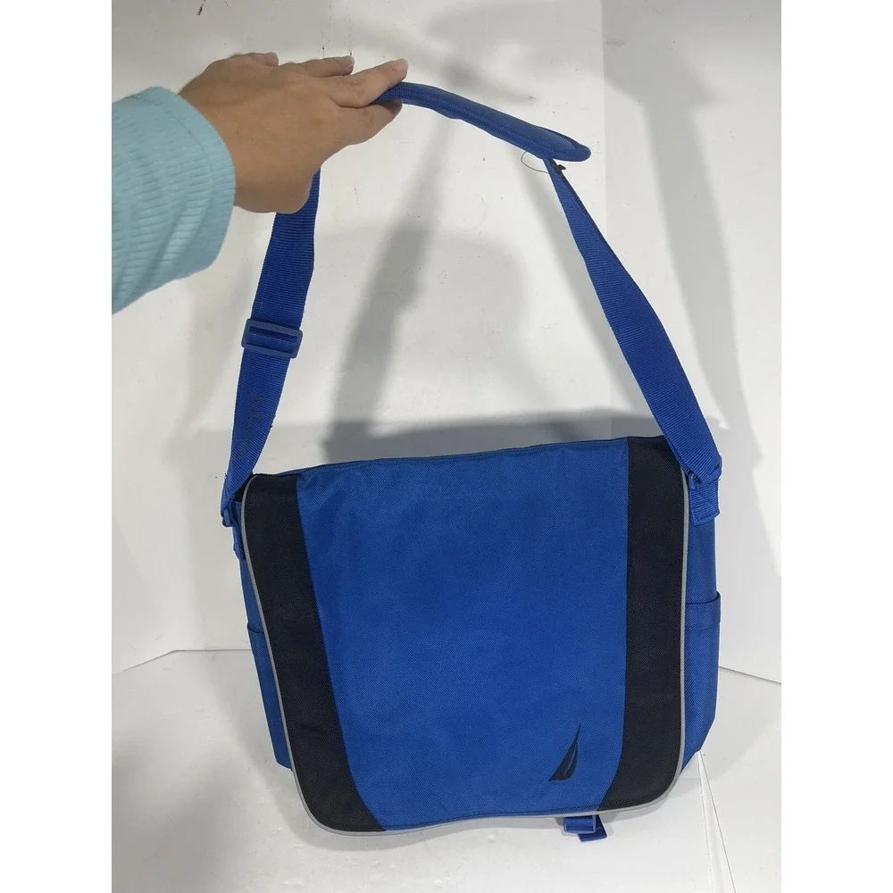 Nautica Blue Black Canvas Messenger Bag Laptop Case Crossbody Padded Strap 16x13